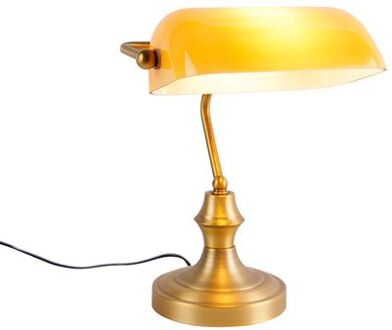 Klassieke notarislamp brons met amber glas - Banker Geel