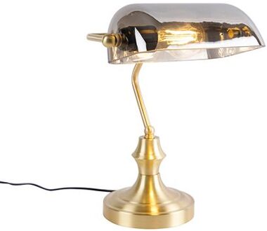 Klassieke notarislamp goud met gerookt spiegel glas - Banker