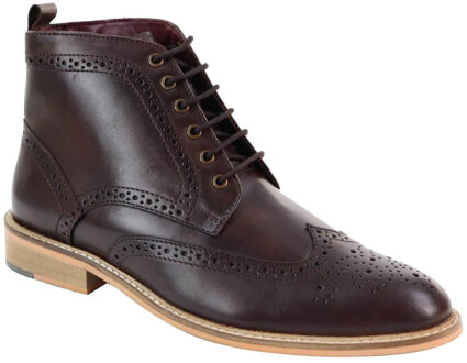 Klassieke Oxford Brogue-enkellaarzen voor heren in bruin leer