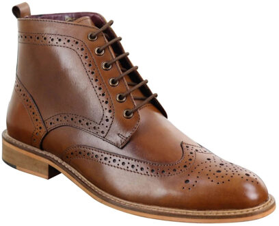 Klassieke Oxford Brogue-enkellaarzen voor heren in bruin leer