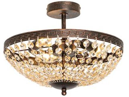 Klassieke plafondlamp brons en kristal 3-lichts - Mondrian