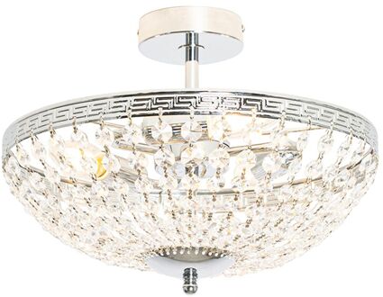 Klassieke plafondlamp staal met kristal 3-lichts - Mondrian Zilver