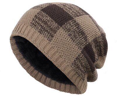 Klassieke Plaid mannen Muts Sjaal 2 Stuk Mannen en Vrouwen Muts Outdoor Warme Muts Sjaal Cover Plus fluwelen Dikker mannen Erwt khaki-2