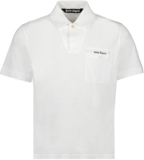 Klassieke Polo Shirt met Logo Print Palm Angels , White , Heren - L,M,S