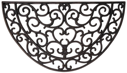 Klassieke print halfronde deurmat rubber 68 x 40 cm - Deurmatten Zwart