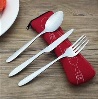 Klassieke Reizen Draagbare Vouwen Lepel Vork Roestvrij Staal Bestek Servies Servies Rood