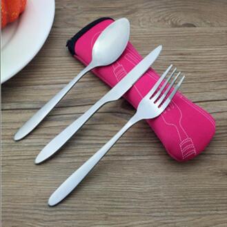 Klassieke Reizen Draagbare Vouwen Lepel Vork Roestvrij Staal Bestek Servies Servies roos rood