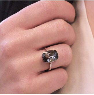 Klassieke ring - Oostenrijks kristal Zwart en zilver - Q