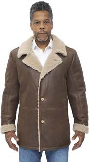 Klassieke schapenvacht lederen Crombie jas voor heren, Brisbane Bruin - XL