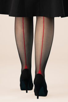 Klassieke Seamer-panty in zwart met rode naad