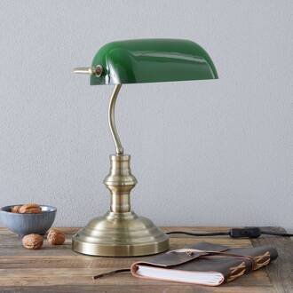 Klassieke tafellamp Bankers, 42 cm, groen antiek-messing, groen