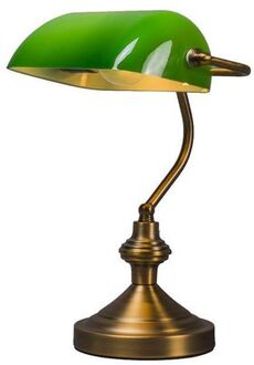 Klassieke tafellamp|notarislamp brons met groen glas - Banker