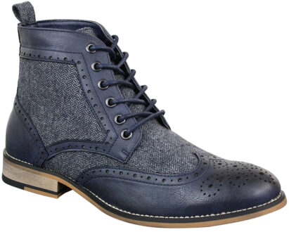 Klassieke Tweed Oxford-enkellaarzen voor heren in marineblauw leer Navy - EU 46 / UK 11