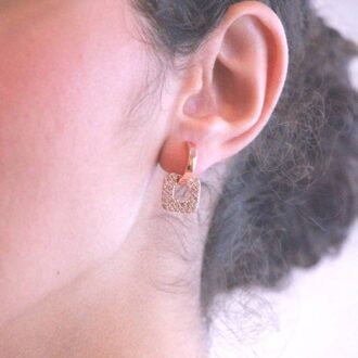 Klassieke vierkante oorbellen - roségoud en kristal