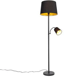 Klassieke vloerlamp zwart met goud en leeslampje - Retro