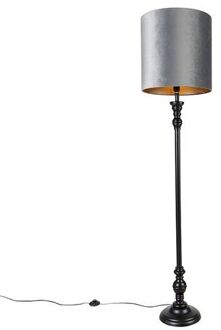 Klassieke vloerlamp zwart met kap grijs 40 cm - Classico