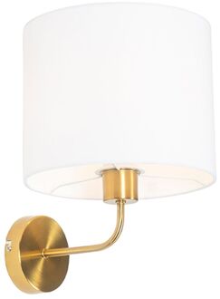 Klassieke wandlamp goud stoffen kap wit - Cas