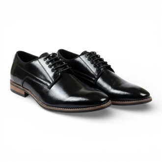 Klassieke zwarte Derby brogue schoenen met gladde neus en vetersluiting voor heren. - EU 41