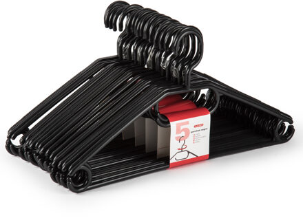 Kledinghangers - 15x stuks - kunststof - zwart - B40 cm