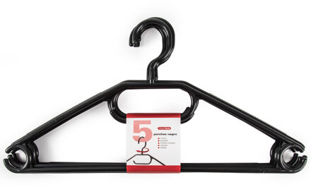 Kledinghangers - 5x stuks - kunststof - zwart - B40 cm