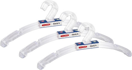 Kledinghangers Jackets - 15x stuks - kunststof - transparant - 42 cm - vaste haak