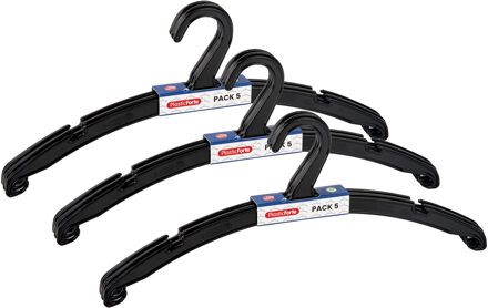 Kledinghangers Jackets - 15x stuks - kunststof - zwart - 42 cm - vaste haak