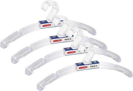 Kledinghangers Jackets - 20x stuks - kunststof - transparant - 42 cm - vaste haak