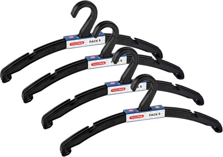 Kledinghangers Jackets - 20x stuks - kunststof - zwart - 42 cm - vaste haak