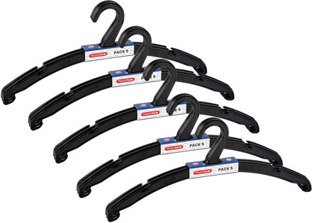 Kledinghangers Jackets - 25x stuks - kunststof - zwart - 42 cm - vaste haak
