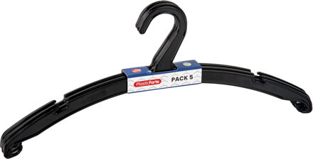 Kledinghangers Jackets - 5x stuks - kunststof - zwart - 42 cm - vaste haak