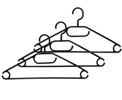 Kledinghangers met broekstang - 10x - kunststof - zwart - 36 x 21 cm