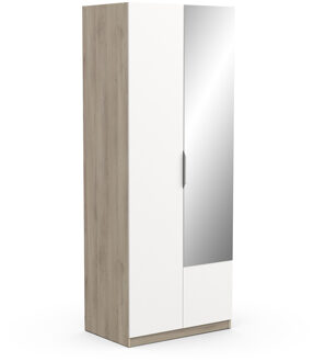 Kledingkast Ghost 2 deuren met spiegel 80x203 cm eiken met wit Wit,Bruin,Eiken