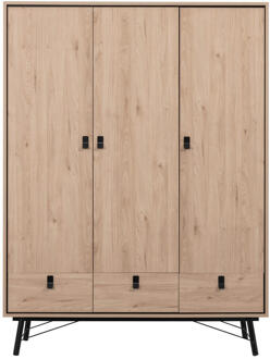 Kledingkast Kansas 3-deurs - Eikenkleur - 200x150x60 Cm - Spaanplaat - Bruin - 60.1x150.2x200.4 Cm