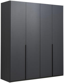 Kledingkast Milaan 4-deurs- Grafiet - 208x180x58 Cm - Spaanplaat - Grijs#Zwart