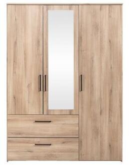 Kledingkast Orleans 3 deurs - eikenkleur - 201x145x58 cm - Leen Bakker Bruin - 58 x 145 x 201