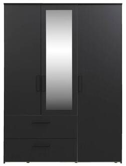 Kledingkast Orleans 3 deurs - zwart - 201x145x58 cm - Leen Bakker - 58 x 145 x 201