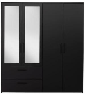 Kledingkast Orleans 4 deurs - zwart - 201x181x58 cm - Leen Bakker - 58 x 181 x 201