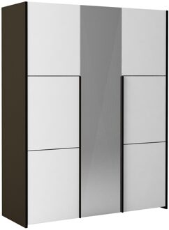 Kledingkast Prado 162 cm breed in hoogglans wit met hoogglans grijs Grijs,Hoogglans grijs
