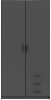 Kledingkast Sprint 2-deurs - Antracietkleur - 200x98,5x50 Cm - Spaanplaat - Zwart#Grijs