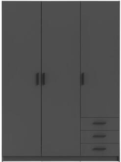 Kledingkast Sprint 3-deurs - Antracietkleur - 200x147x50 Cm - Spaanplaat - Zwart#Grijs