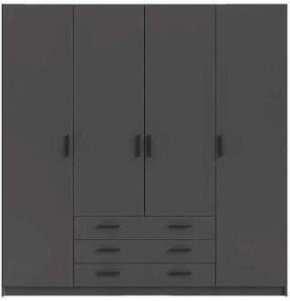 Kledingkast Sprint 4-deurs - antraciet - 200x196x50 cm - Leen Bakker Grijs - 50 x 196 x 200