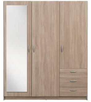 Kledingkast Varia 3-deurs inclusief spiegel - licht eiken - 175x146x50 cm - Leen Bakker Bruin