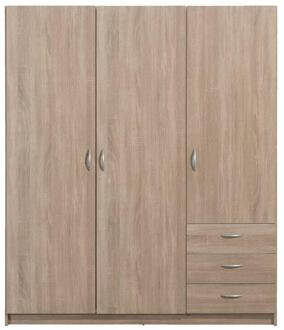 Kledingkast Varia 3-deurs - Licht Eiken - 175x146x50 Cm - Spaanplaat - Bruin