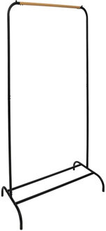 KLEDINGREK 80 x 40 x 149 cm ZWART GELAKT METAAL MET HOUTEN BAAR