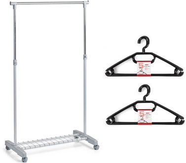 Kledingrek met kleding hangers - enkele stang - kunststof/metaal - grijs - 83 x 43 x 170 cm