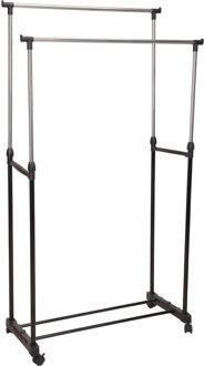 Kledingrek - op wieltjes - dubbele stang - verstelbaar - 160 cm - metaal