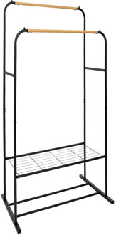 KLEDINGREK ZWART GELAKT - 2 BAREN MET HOUT 80 x 50 x 150 cm