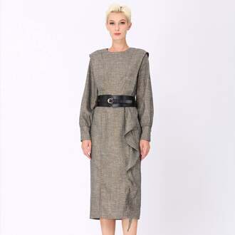 Kleermakerskleding met brede schouder en verticale ruches Grijs - L