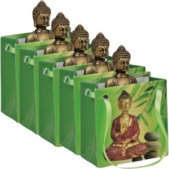 Klein cadeau Boeddha beeld - 5x - rood/goud - in cadeautasje - H5,5 cm