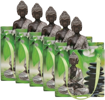 Klein cadeau Boeddha beeld - 5x - zilver - in cadeautasje - H5,5 cm